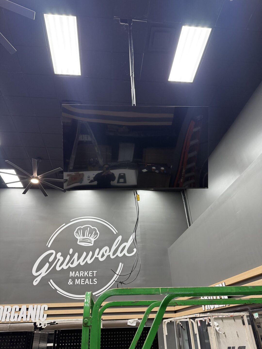 Customer-facing display monitor mounted at Griswold Market and Meals